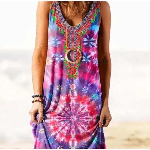 Boho Tie Dye Maxi Dress - Picture 2 of 5
